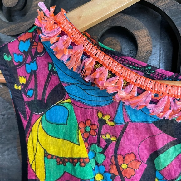 Tunic Blouse Bold Floral Colorful Summer Vacation Bohemian Embellished - Picture 9 of 12